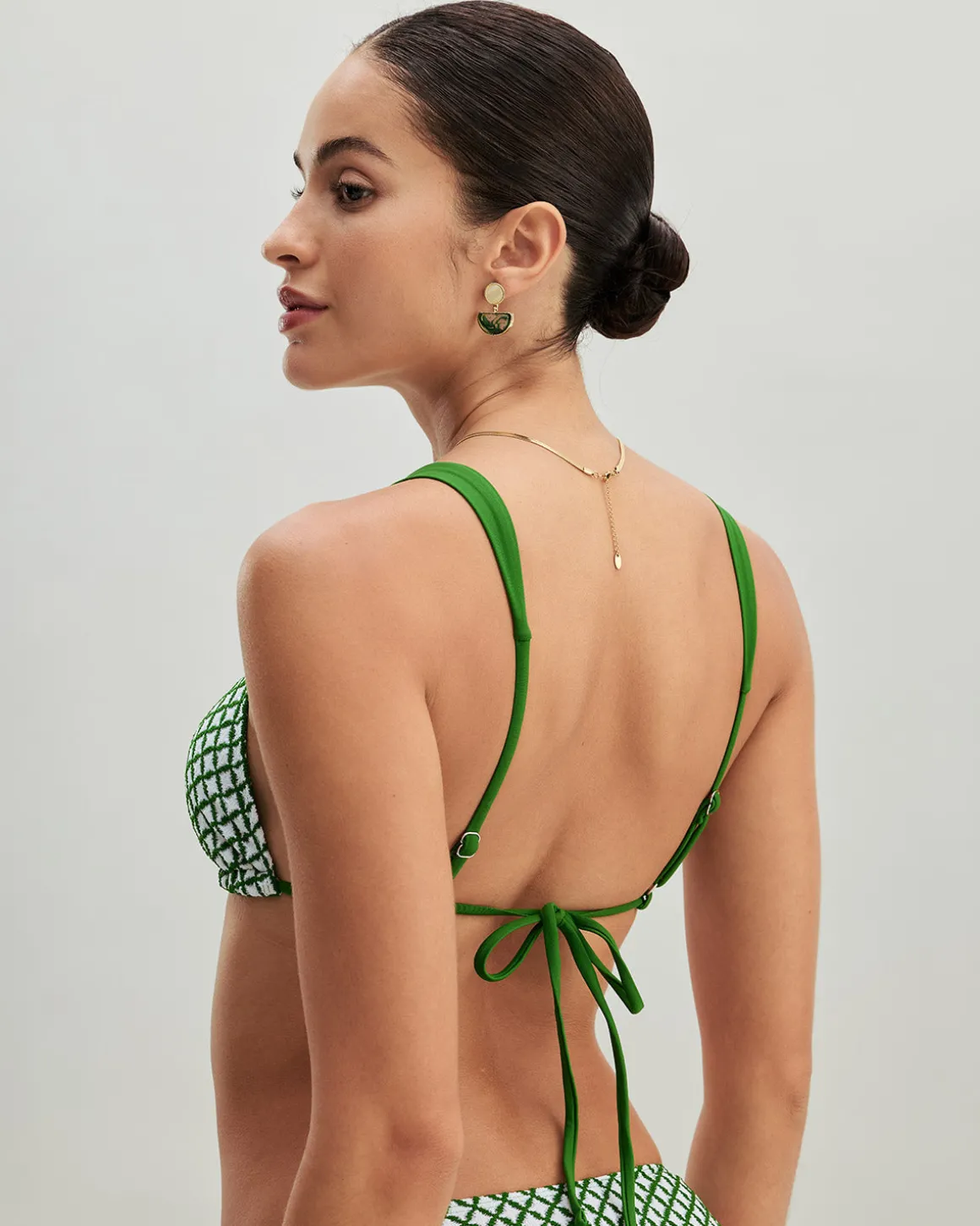 Green Plaid Triangle Bikini Set