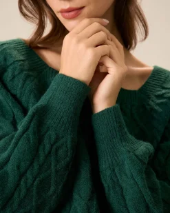 Green Romance Cable Knit Crew Sweater