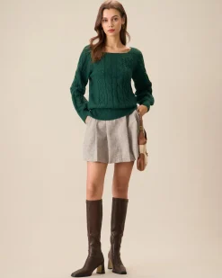 Green Romance Cable Knit Crew Sweater