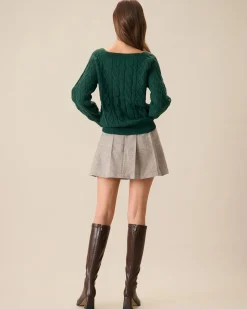 Green Romance Cable Knit Crew Sweater