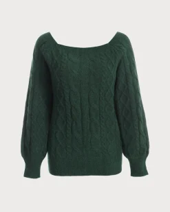 Green Romance Cable Knit Crew Sweater