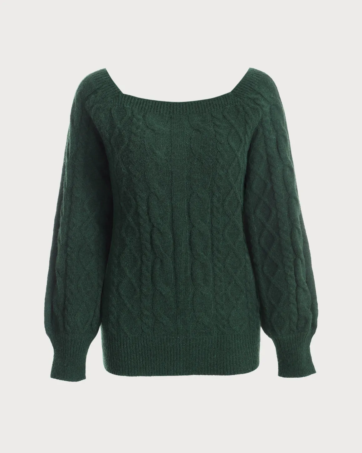 Green Romance Cable Knit Crew Sweater