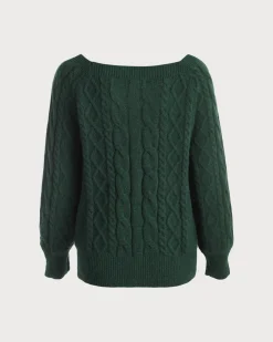 Green Romance Cable Knit Crew Sweater
