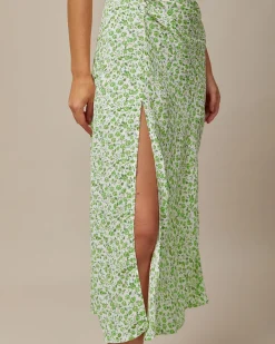 Green Round Neck Floral Midi Dress
