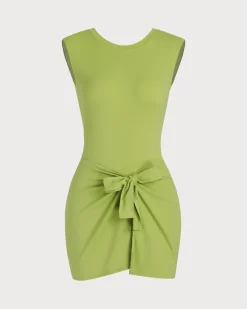 Green Round Neck High Stretch Yoga Dress