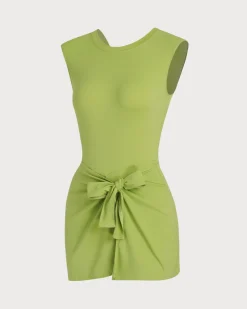 Green Round Neck High Stretch Yoga Dress