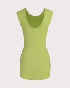Green Round Neck High Stretch Yoga Dress