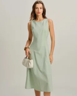 Green Round Neck Sleeveless Midi Dress