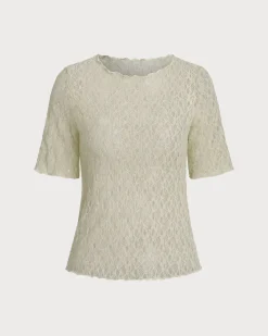 Green Round Neck Textured Half Sleeve Tee