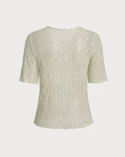 Green Round Neck Textured Half Sleeve Tee
