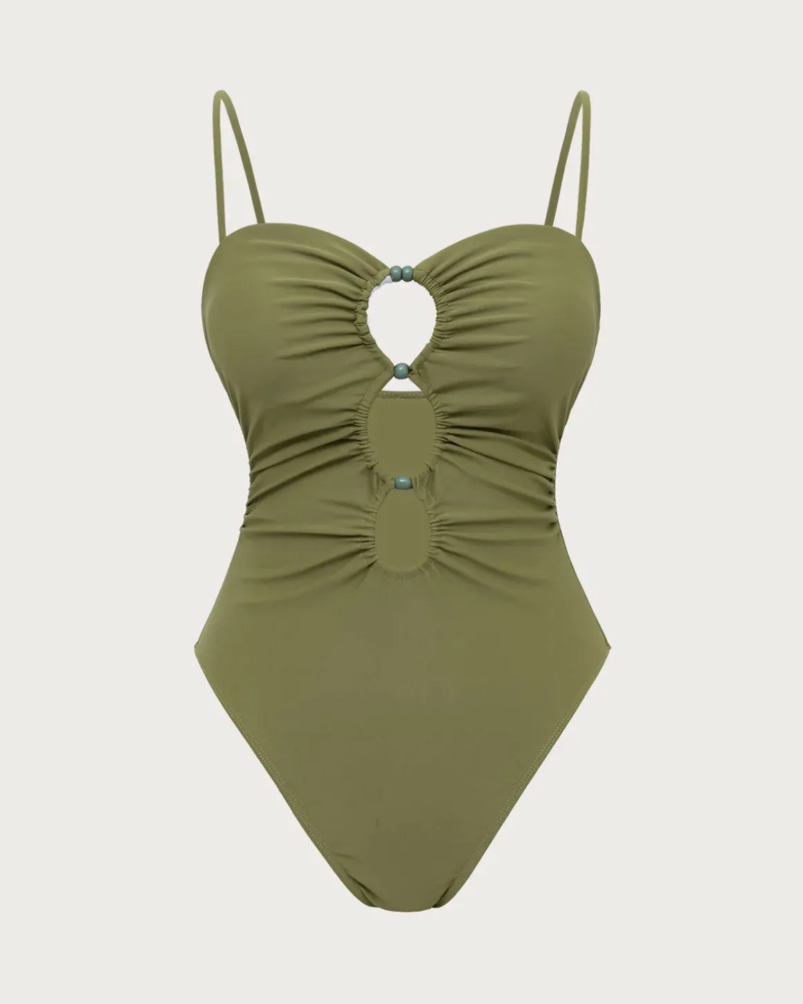 Green Ruched Cutout One-Piece Swimsuit