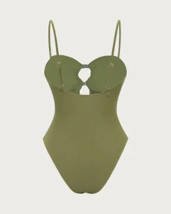 Green Ruched Cutout One-Piece Swimsuit
