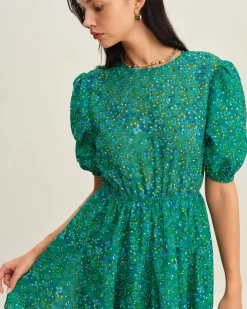 Green Ruched Elastic Waist Mini Dress
