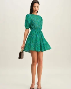 Green Ruched Elastic Waist Mini Dress