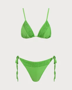 Green Ruched Knot Bikini Set