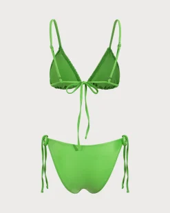 Green Ruched Knot Bikini Set
