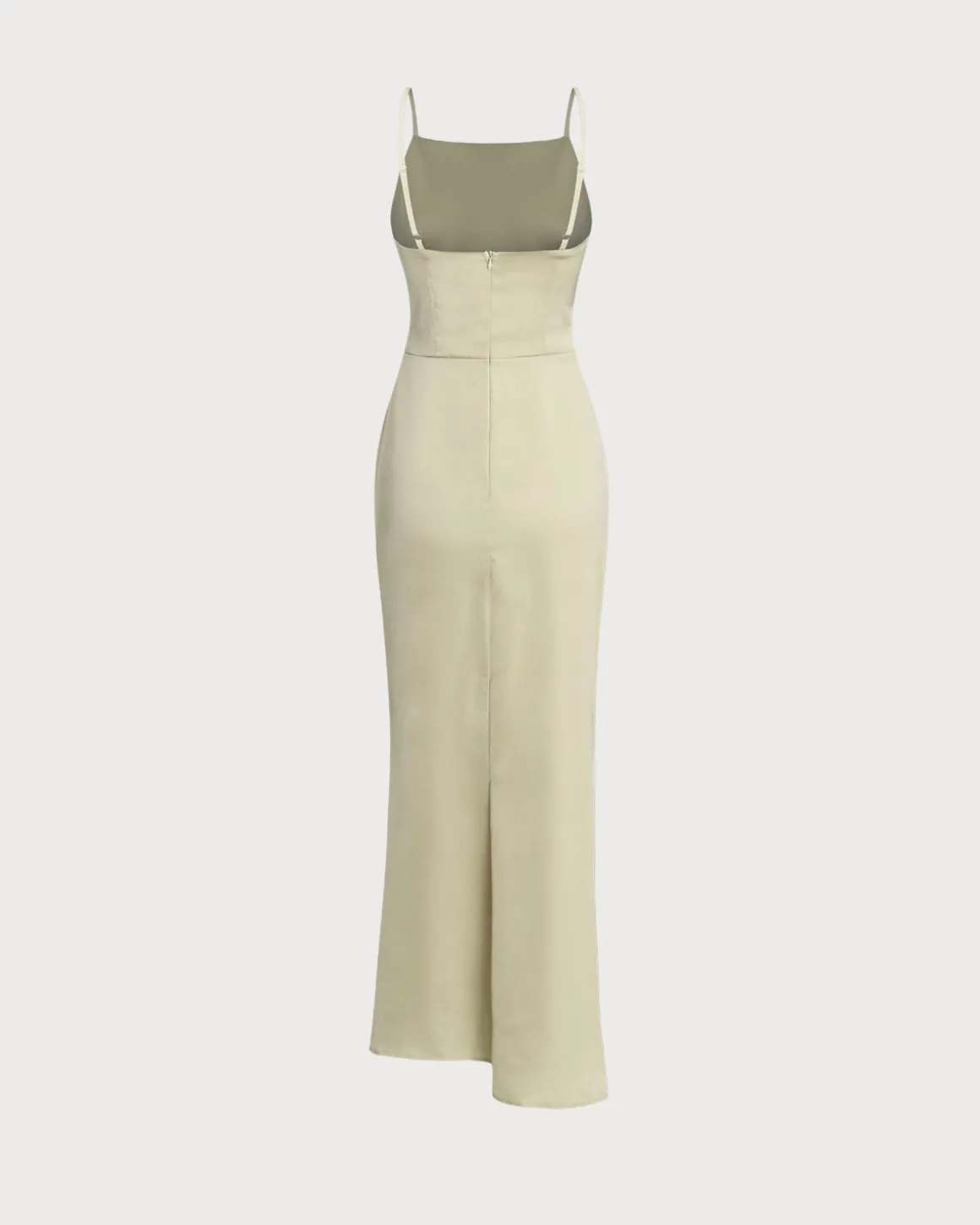 Green Ruched Slit Slip Maxi Dress