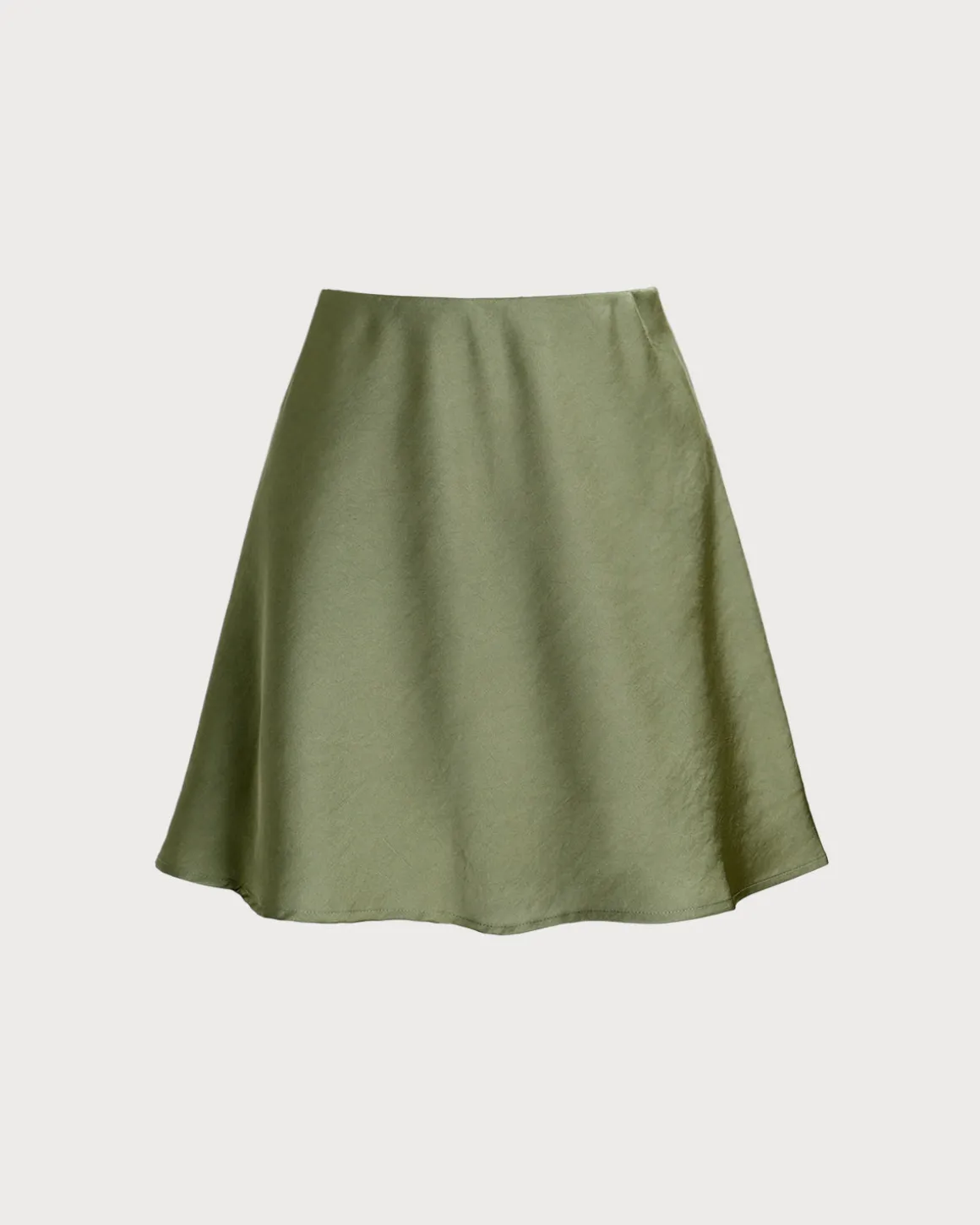 Green Satin Elastic Waist A-Line Mini Skirt