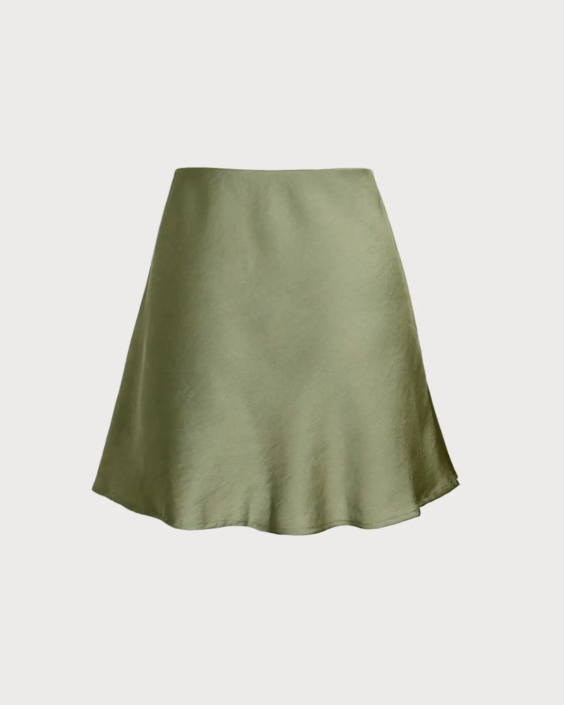 Green Satin Elastic Waist A-Line Mini Skirt