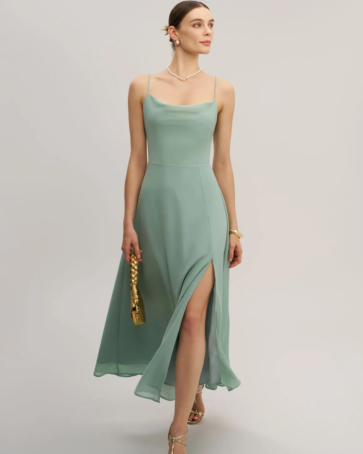 Green Slit Slip Maxi Dress
