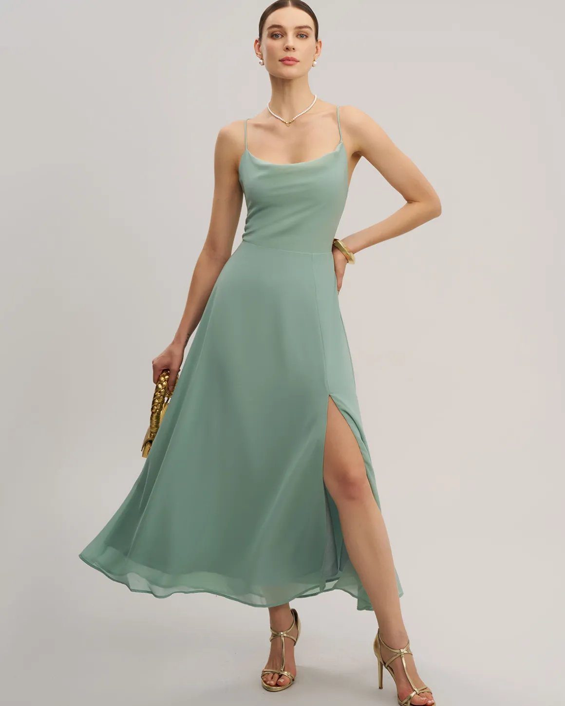 Green Slit Slip Maxi Dress