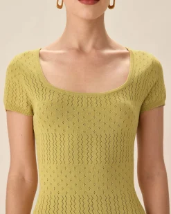 Green Square Neck Bodycon Midi Dress