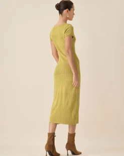 Green Square Neck Bodycon Midi Dress