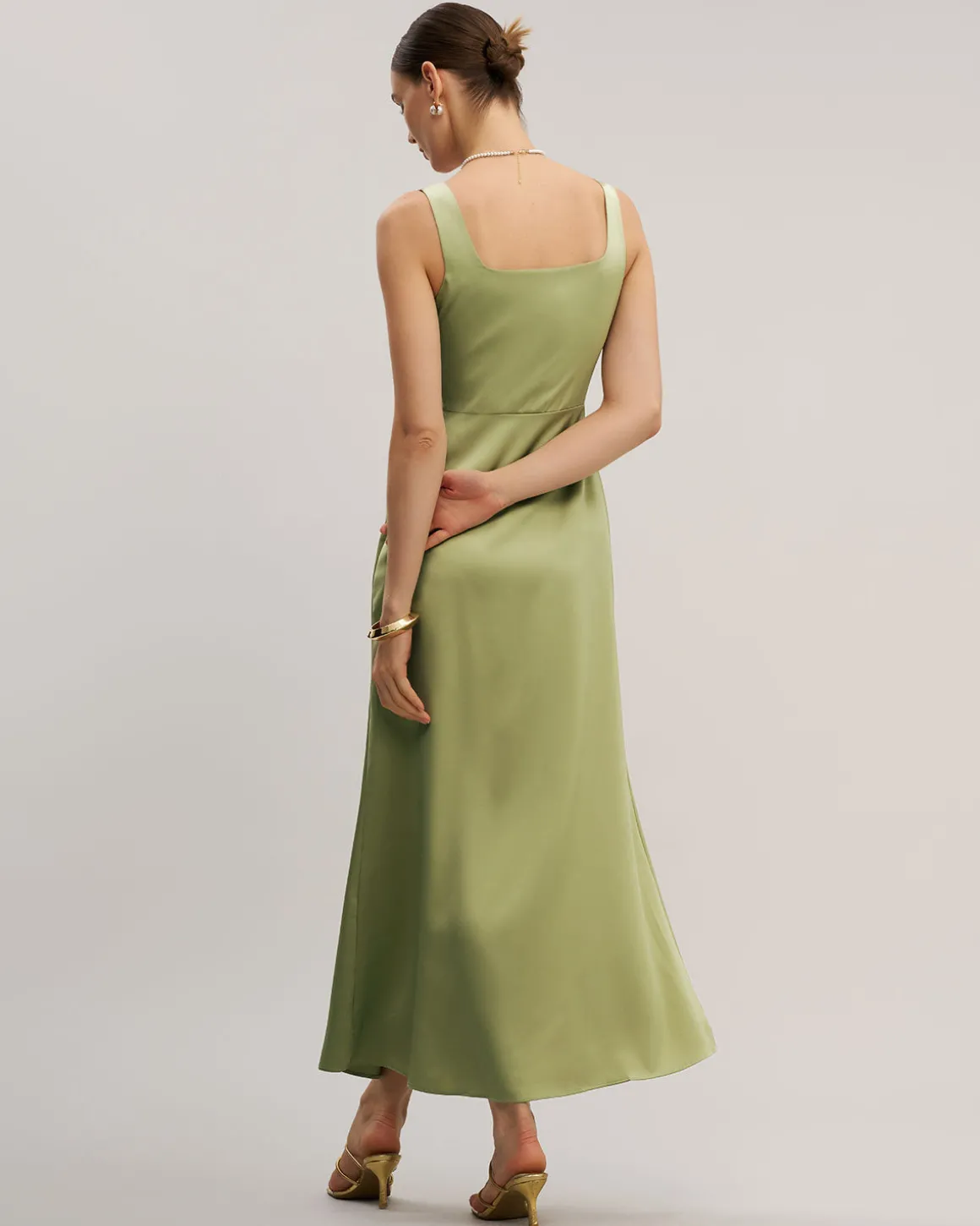 Green Square Neck Bodycon Maxi Dress