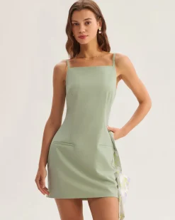 Green Square Neck Slip Mini Dress