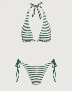 Green Striped O-Ring Bikini Set