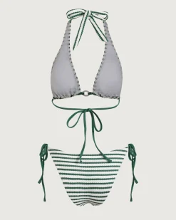 Green Striped O-Ring Bikini Set