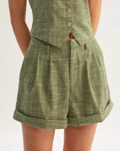 Green Striped Pocket Shorts