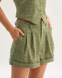 Green Striped Pocket Shorts