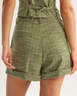 Green Striped Pocket Shorts
