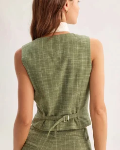 Green Striped Scoop Neck Vest