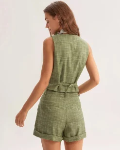 Green Striped Scoop Neck Vest