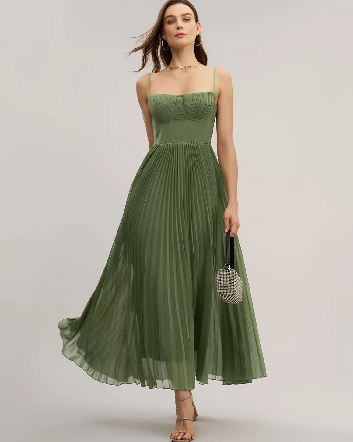 Green Sweetheart Neck Flowy Slip Maxi Dress