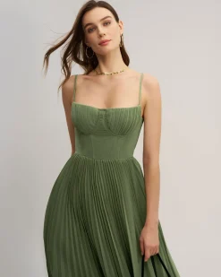 Green Sweetheart Neck Flowy Slip Maxi Dress