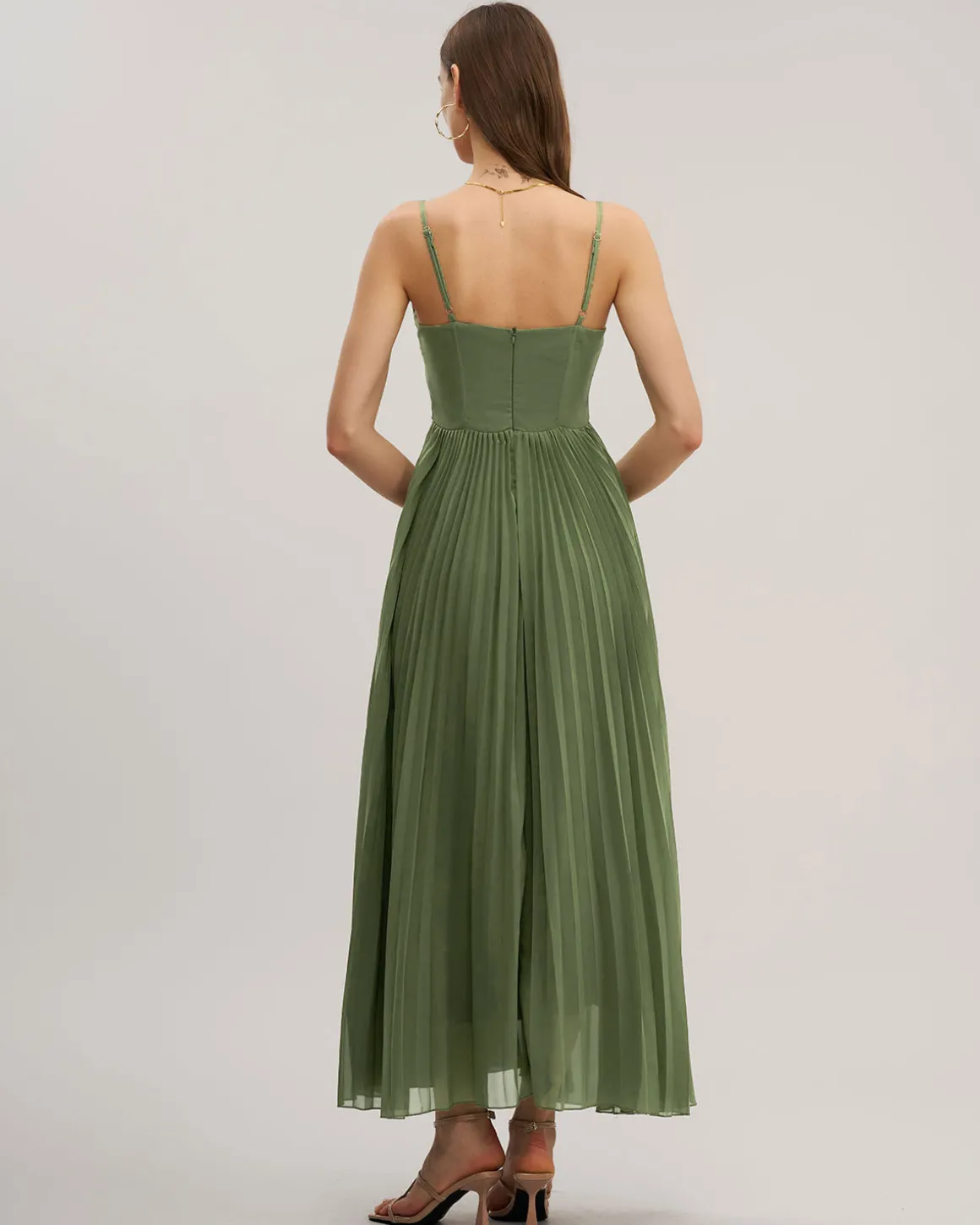Green Sweetheart Neck Flowy Slip Maxi Dress