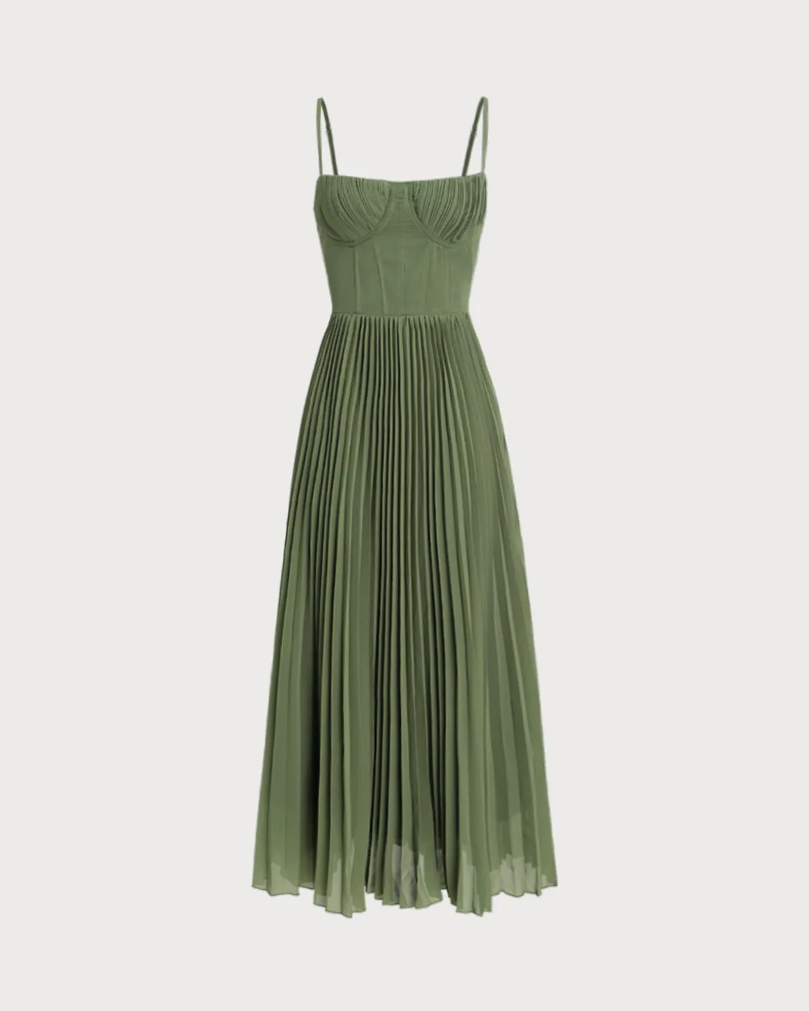 Green Sweetheart Neck Flowy Slip Maxi Dress