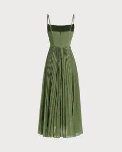 Green Sweetheart Neck Flowy Slip Maxi Dress