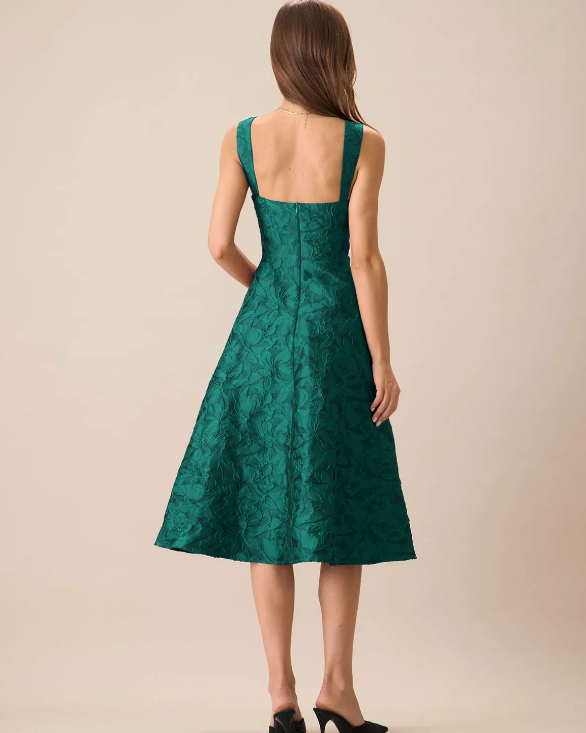 Green Sweetheart Neck Jacquard Midi Dress