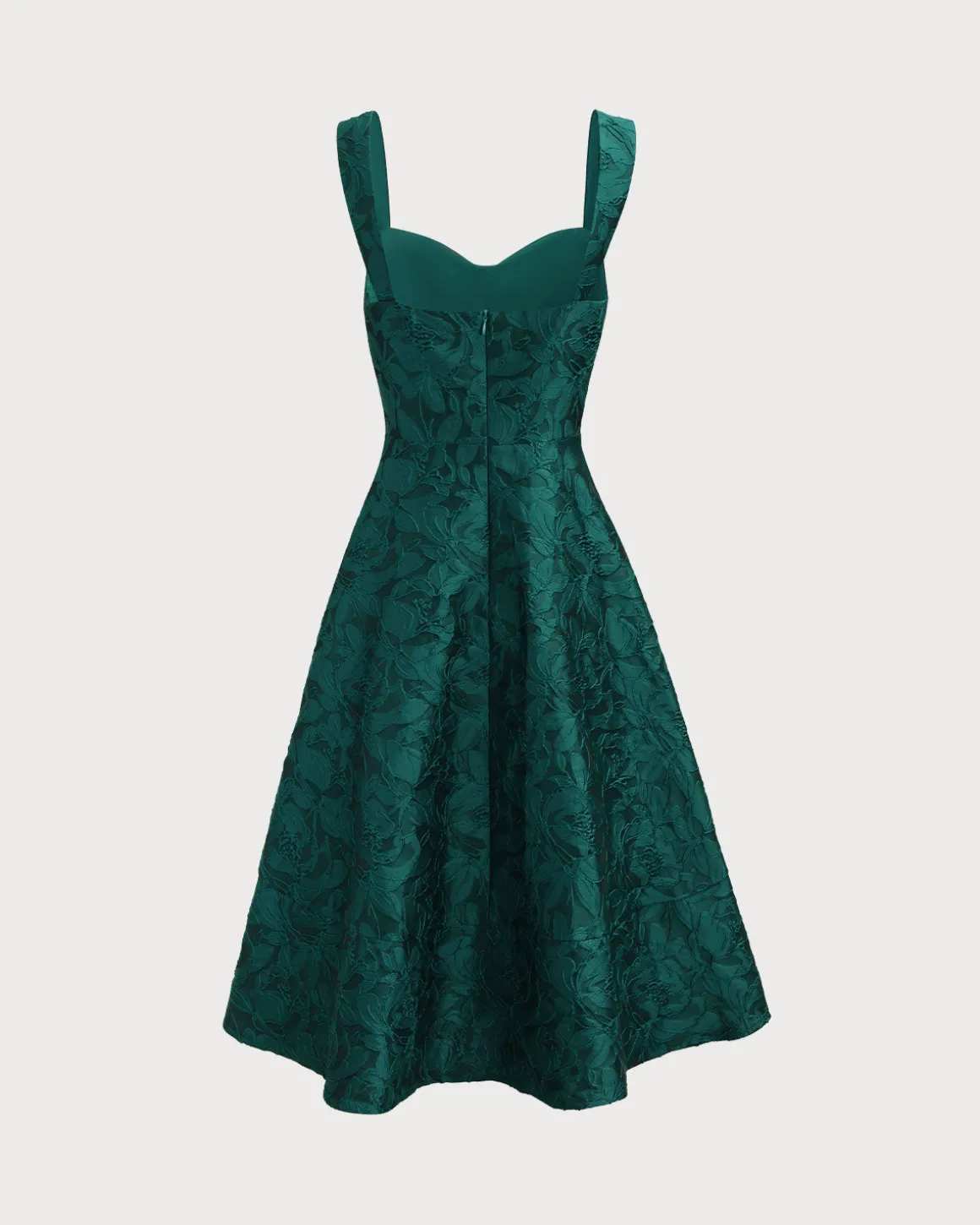 Green Sweetheart Neck Jacquard Midi Dress