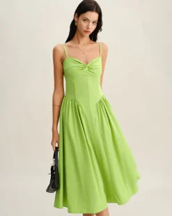 Green Sweetheart Neck Slip Midi Dress