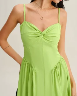Green Sweetheart Neck Slip Midi Dress