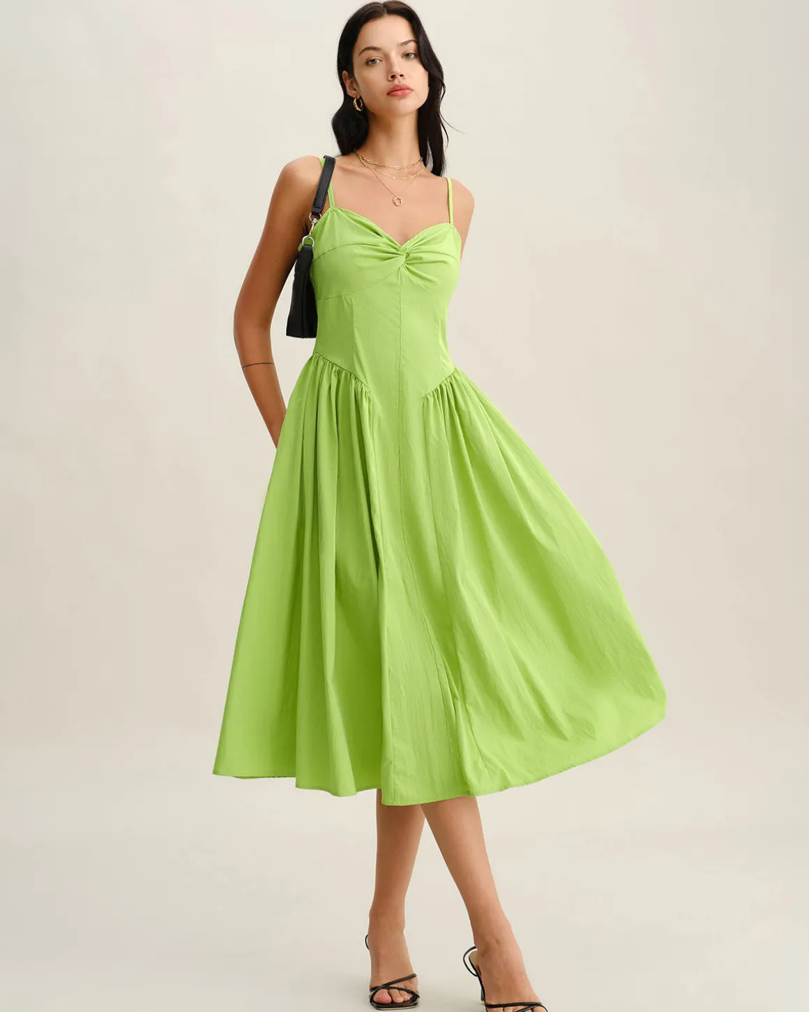 Green Sweetheart Neck Slip Midi Dress