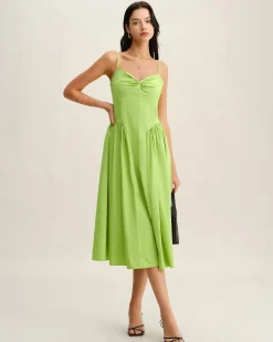 Green Sweetheart Neck Slip Midi Dress