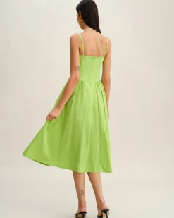 Green Sweetheart Neck Slip Midi Dress