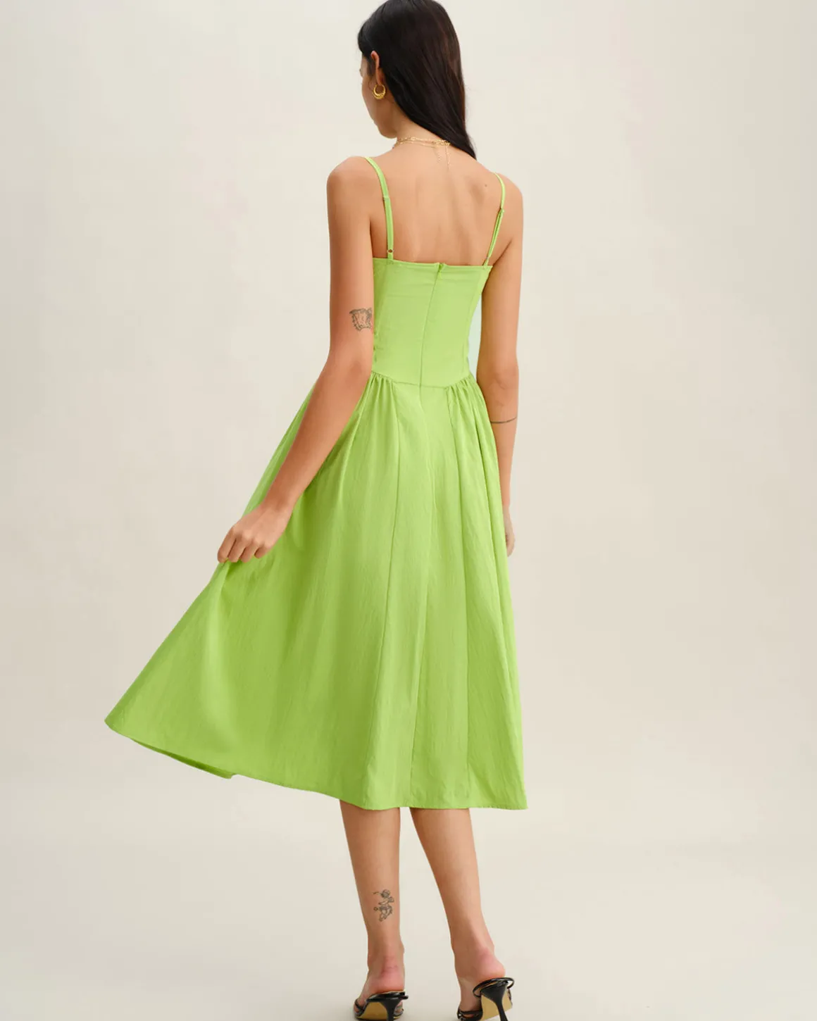 Green Sweetheart Neck Slip Midi Dress