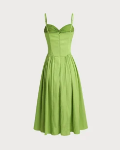 Green Sweetheart Neck Slip Midi Dress